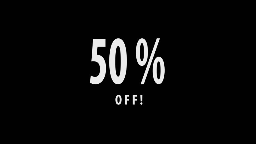 50% discount text slowly disappearing. flash sale. discount text disappearing into particles