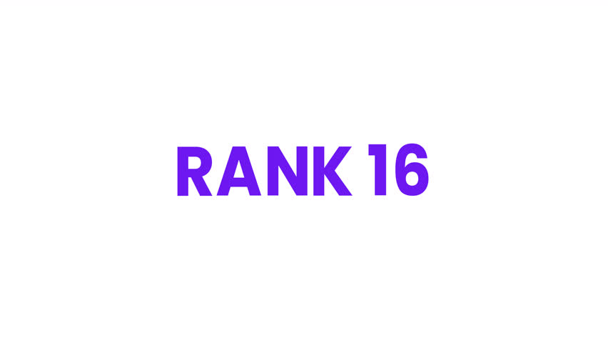 Rank 16 Text Animation. Alpha matte with transparent background 4K resolution.