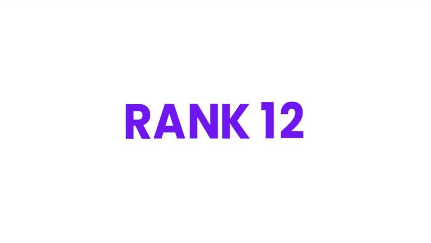 Rank 12 Text Animation. Alpha matte with transparent background 4K resolution.