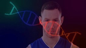 After DNA helix appearing, male model tracking floating multicolored strand, analyzing genetic data. Scientist, innovation, futuristic, technology, digital, intelligence, research - Powered by Shutterstock - Get 15% off with code: PIKWIZARD15