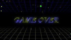 game over neon text motion with Grid Moving 4k loop animation Background. - Powered by Shutterstock - Get 15% off with code: PIKWIZARD15
