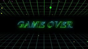 game over neon text motion with Grid Moving 4k loop animation Background. - Powered by Shutterstock - Get 15% off with code: PIKWIZARD15