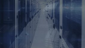 Glowing grid materializing on aisle between racks binary digits rising forming panel showing flow. Futuristic, technology, cybersecurity, digital, network, data, innovation - Powered by Shutterstock - Get 15% off with code: PIKWIZARD15