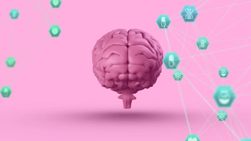 Upon green icons appearing, pink brain rotating clustering and linking icons for network mapping. Neuroscience, digitalart, futuristic, innovation, connectivity, healthcare, technology - Powered by Shutterstock - Get 15% off with code: PIKWIZARD15