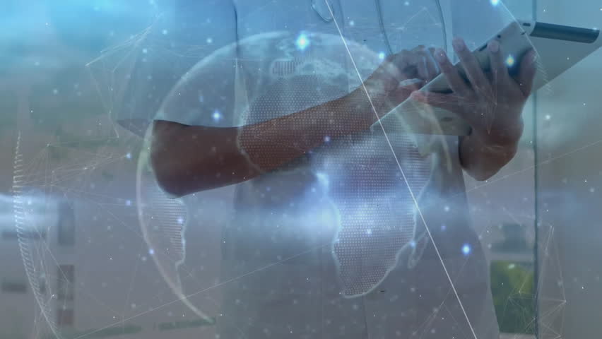 Female doctor tapping tablet and adjusting digital globe overlay, generating charts for diagnosis. Futuristic, technology, healthcare, digital, innovation, professional, data visualization - Powered by Shutterstock - Get 15% off with code: PIKWIZARD15