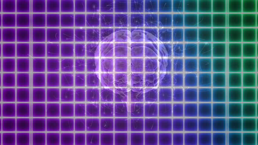 After neon grid appearing and holographic brain fading, pulsing and rotating representing data flow. Neon, futuristic, abstract, digital, technology, visualization, innovation - Powered by Shutterstock - Get 15% off with code: PIKWIZARD15