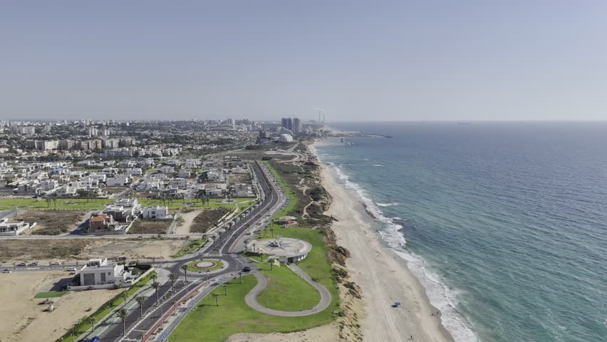 Static 4K aerial shot of Ashkelon, Israel 
