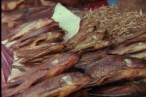 KENYA - MARCH 06, 1989: Dried fish for sale at fish market.