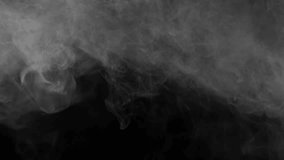 A heavy, dense cloud of white smoke or fog rolls slowly from the top left corner, creating a thick, atmospheric texture on a black background - Powered by Shutterstock - Get 15% off with code: PIKWIZARD15