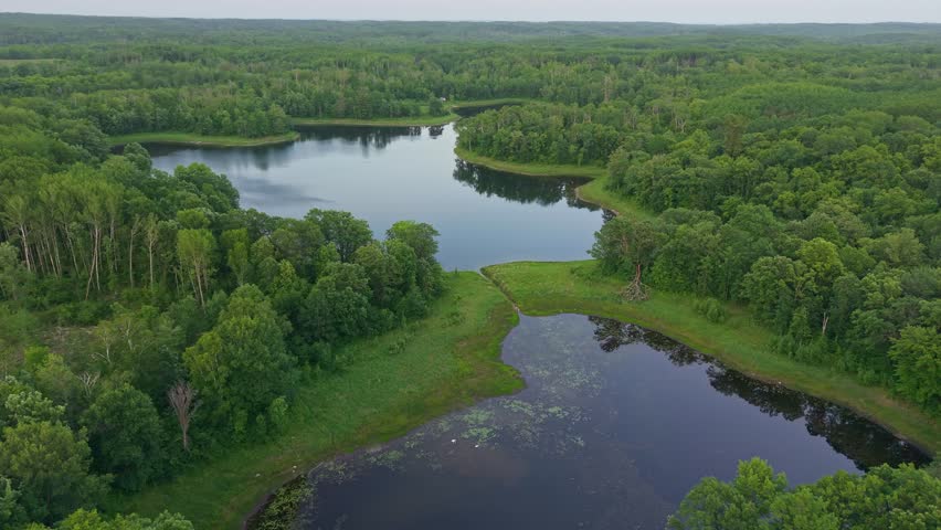 Scenic Aerial View of Minnesota Lakes, Forests, and Grasslands