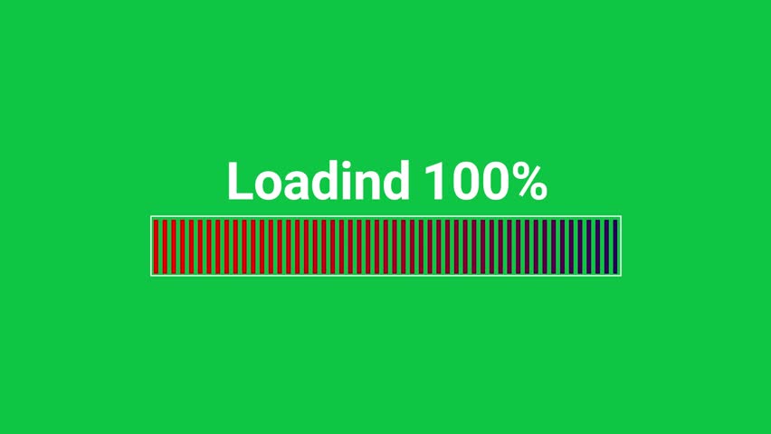 Loading progress animation from 0 to 100 percent on green screen. Red bars filling up. Clean flat UI, ideal for overlays or video tutorials