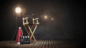 Empty director chair illuminated by spotlight. Film production and movie backstage. 3D Illustration - Powered by Shutterstock - Get 15% off with code: PIKWIZARD15