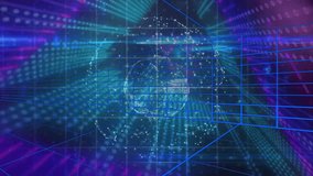 Data pulse initiating 3D globe spinning grid extending and code streaming visualizing connectivity. Futuristic, digital, abstract, technology, network, cyberspace, vibrant - Powered by Shutterstock - Get 15% off with code: PIKWIZARD15