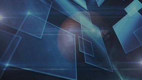 Upon starting 3D blue rectangles sliding in pulsing nodes rotating dark sphere revealing surface. Futuristic, abstract, digital, geometric, luminous, cosmic, dynamic - Powered by Shutterstock - Get 15% off with code: PIKWIZARD15