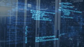 Powering server cabinets starting code overlay scrolling, showing init and queue routines fading. Technology, data center, cybersecurity, innovation, digital infrastructure, network, automation - Powered by Shutterstock - Get 15% off with code: PIKWIZARD15