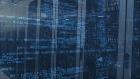 Powering server cabinets starting code overlay scrolling, showing init and queue routines fading. Technology, data center, cybersecurity, innovation, digital infrastructure, network, automation - Powered by Shutterstock - Get 15% off with code: PIKWIZARD15