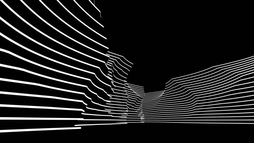 Futuristic Black and White Geometric Lines Forming Wavy Digital Architecture Landscape, 3d render