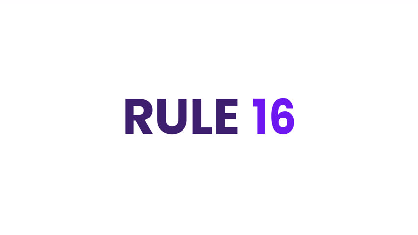 Rule 16 Text Animation. Alpha matte with transparent background 4K resolution.