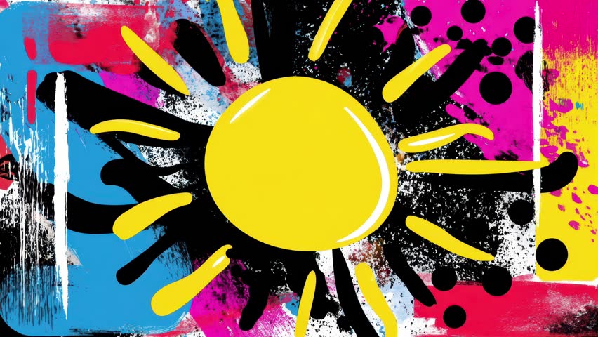 Urban cartoon animation with expressive strokes, colorful paint, and a glitchy grunge vibe. Great for visual art, VJ sets, and modern digital decor.