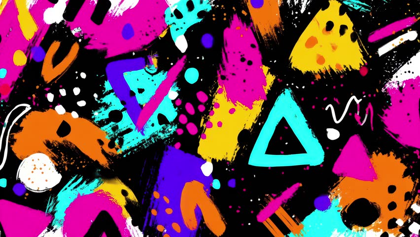 Messy and artistic animated loop with street vibes, comic grunge strokes, and funky paint splatter. Ideal for creative motion backdrops and VJing.
