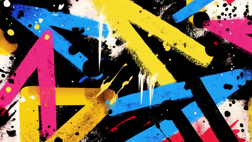 Messy and artistic animated loop with street vibes, comic grunge strokes, and funky paint splatter. Ideal for creative motion backdrops and VJing.