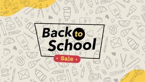 Fun animated back to school sale design with doodle school supplies on cream background - Powered by Shutterstock - Get 15% off with code: PIKWIZARD15