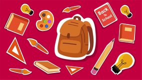 Bold animation with bright red background and large school supplies stickers - Powered by Shutterstock - Get 15% off with code: PIKWIZARD15