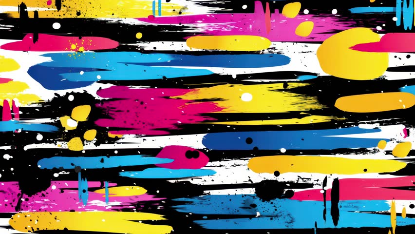 Graffiti-style animation with paint strokes, grungy splashes, and vibrant cartoon lines. Designed for energetic visuals and urban digital art projects.
