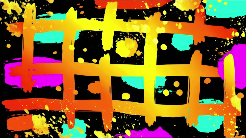 Vivid abstract animation featuring cartoon brush strokes, grunge patterns, and street art energy. Great for motion graphics and creative video loops.