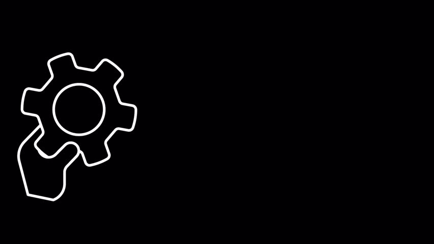 Gear Icon Animation. Concept Of Initiative, Leadership, Problem Solving, Ownership. White Line icon Isolated On Black Background. Alpha Channel. Transparent Background.
