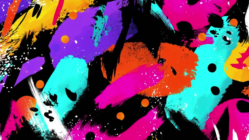 Animated street art loop with chaotic paint strokes, funky doodles, and expressive glitch effects. Ideal for urban visuals and edgy motion design.