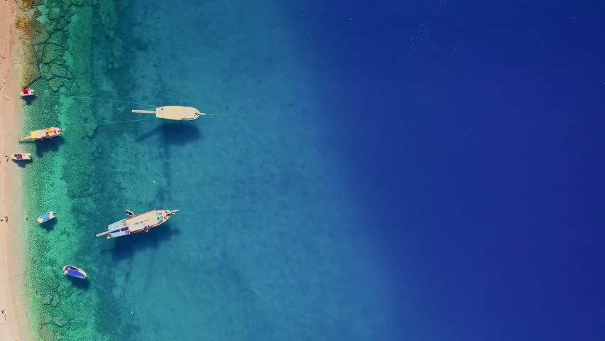 Aerial view Butterfly Valley beach and blue sea in Fethiye, Turkey.