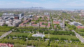 Drone Shot, University of Chicago Campus, Historic Buildings and Halls on Sunny Day, Illinois USA - Powered by Shutterstock - Get 15% off with code: PIKWIZARD15
