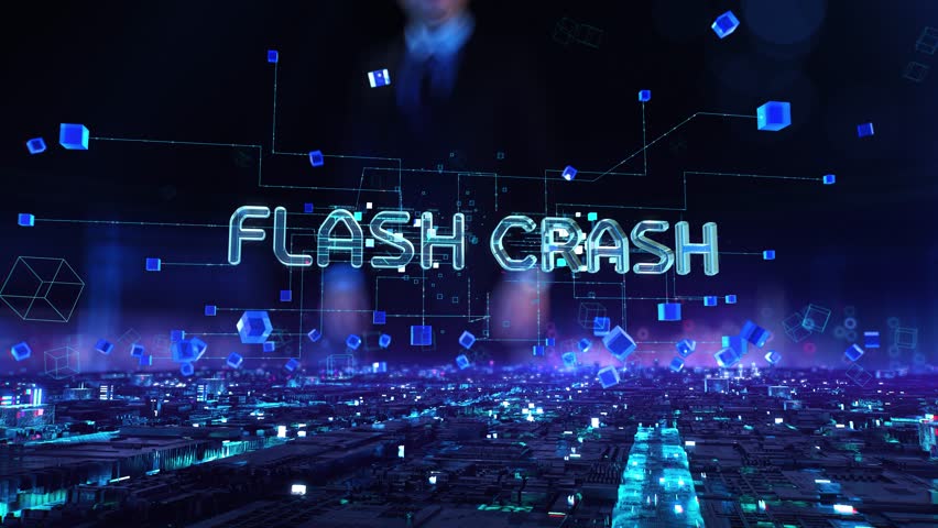 Flash Crash- businessman working with virtual reality at office.