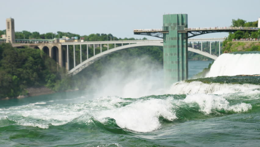 Niagara water falls upstate New York on the boarder with canada, summer sunny day river flow in slow motion 120fps 4k  