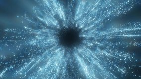 4k 3D animation of blue glowing particles radiating outward from the center on a dark background. Perfect for technology, hi-tech, luxury and winter celebration visuals. - Powered by Shutterstock - Get 15% off with code: PIKWIZARD15