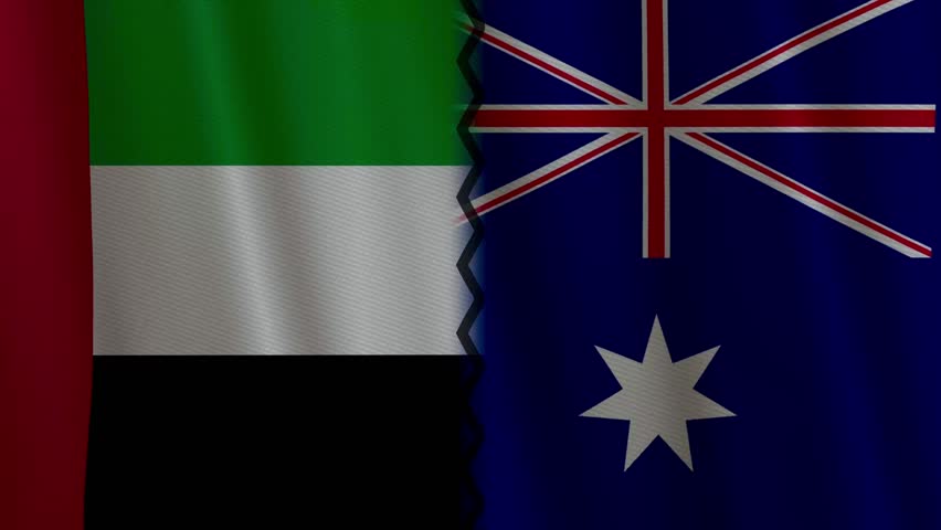 Professional 4K cricket match animation featuring United Arab Emirates vs Australia. Designed with animated flags, smooth cricket ball motion , ideal for sports broadcasters and content creators.