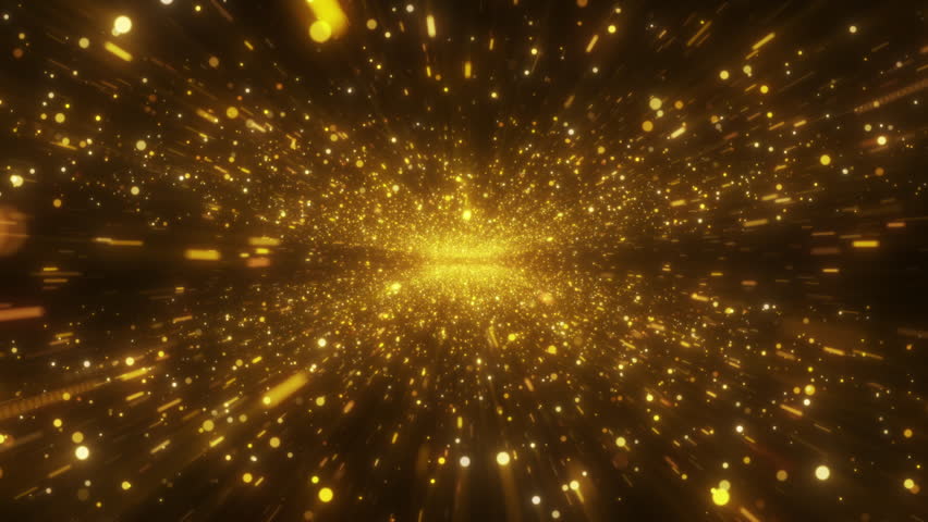 4k Golden particle tunnel light burst. Abstract festive gold glitter animation. 3d animation