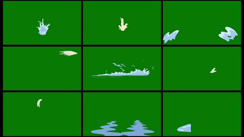 Liquid water splash cartoon shape animation. 4K Green screen background