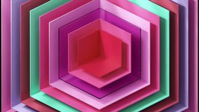Vibrant hexagonal tunnel rotating clockwise, shifting through pastel pink, purple, green hues against white and black backgrounds, creating seamless geometric animation. 3D Illustration - Powered by Shutterstock - Get 15% off with code: PIKWIZARD15