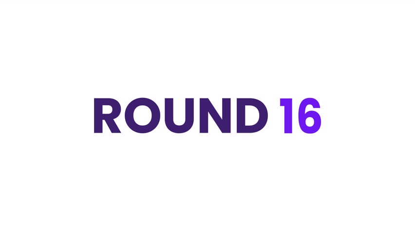 Round 16 Text Animation. Alpha matte with transparent background 4K resolution.