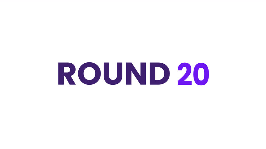 Round 20 Text Animation. Alpha matte with transparent background 4K resolution.