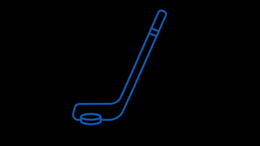 Minimalist animation of a hockey stick shooting a puck in outline icon style. Looped movement, outline icon, overlay icon, overlay, alfa chanel, sport strike symbol, dynamic action, isolated motion
