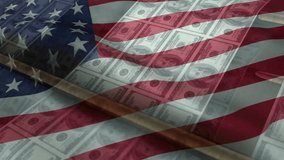American Dollars close up. USD currency with American flag background. USA economy footage.	 - Powered by Shutterstock - Get 15% off with code: PIKWIZARD15