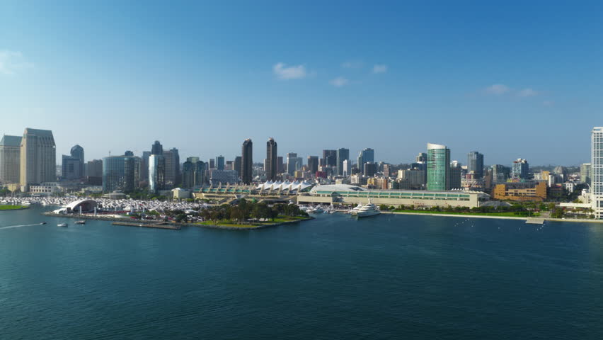 Experience breathtaking aerial views of Downtown San Diego, which beautifully showcase the impressive skyline, the picturesque waterfront, and the vibrant life that defines this stunning coastal city