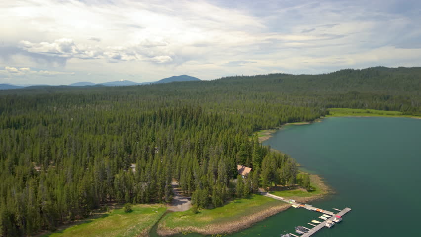 Lava Lake boat dock and resort in Central Oregon at the Cascade Lakes Highway.