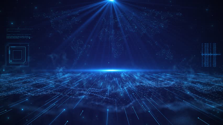 Futuristic abstract background with digital blue light effects Digital data technology concept, cyber security, internet networking. Slow moving polygon binary code connected on dark Blue background