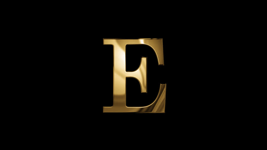 Golden letter E with alpha channel, golden alphabet