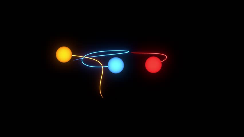 Chaotic three-body orbit gravitational simulation 3D animation can be used in astrophysics explainers and chaos-theory visuals or chaotic system unpredictability