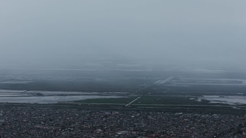 Drone footage of a rain-flooded section of Lake Texcoco in northern Mexico City